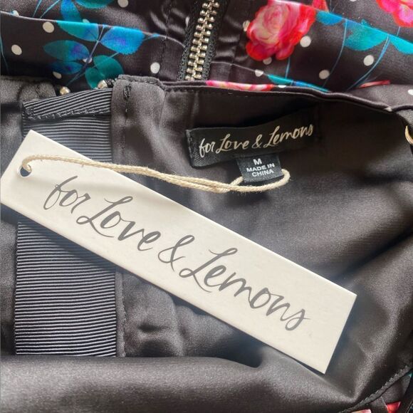 NWT For Love and Lemons posey mini dress black pink satin gloves M - Picture 12 of 13